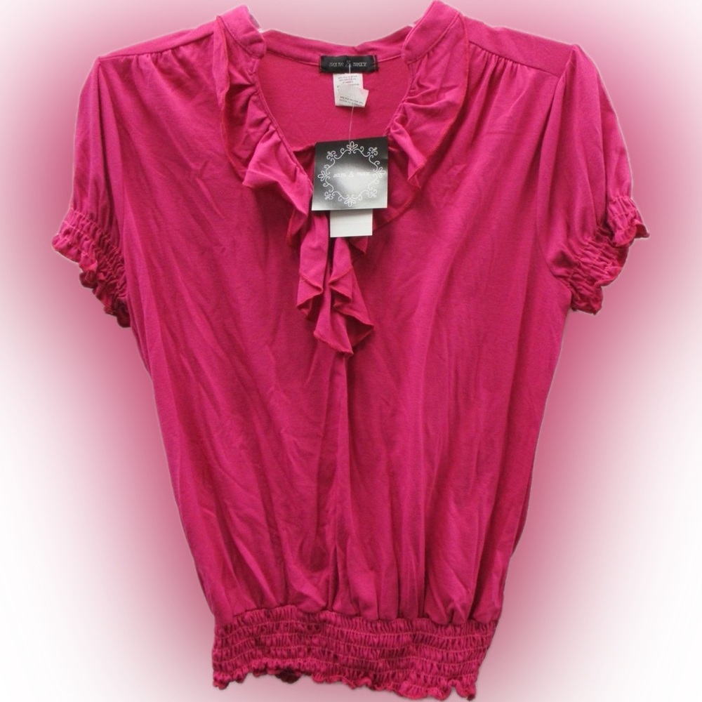 NWT Sam & Max Pink Ruffled Bib Collar Blouse